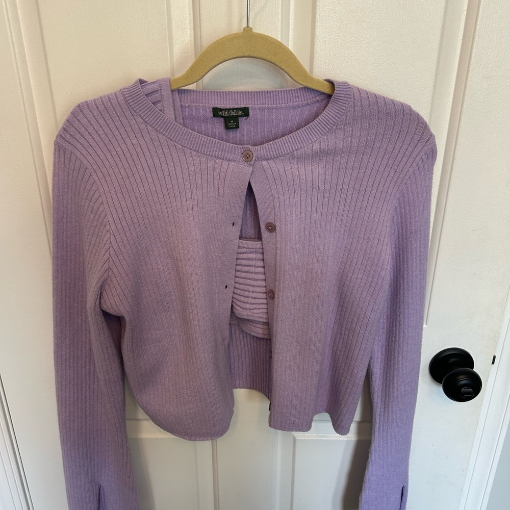 Lilac Ribbed Cardigan Sweater Set